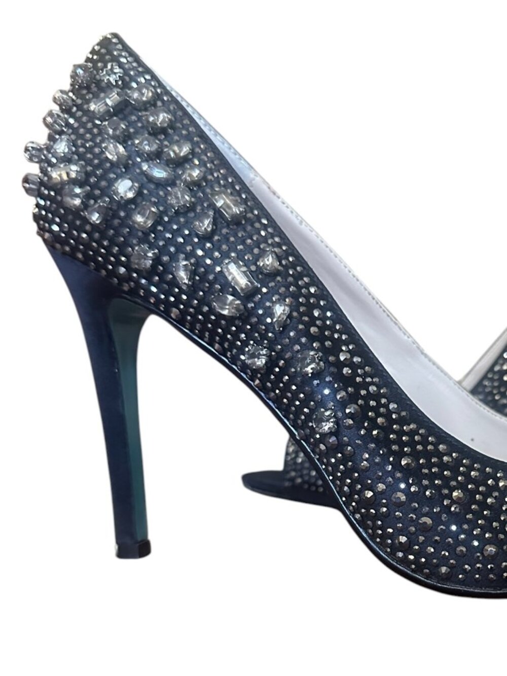 Blue by Betsey Johnson SB-Brook black satin, crystal embellishments.